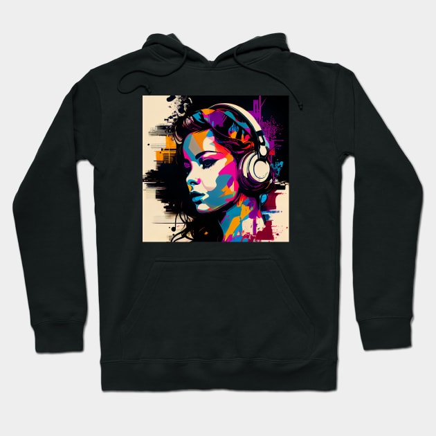 Girl with Headphones in the Style of Pop Art Hoodie by KOTOdesign